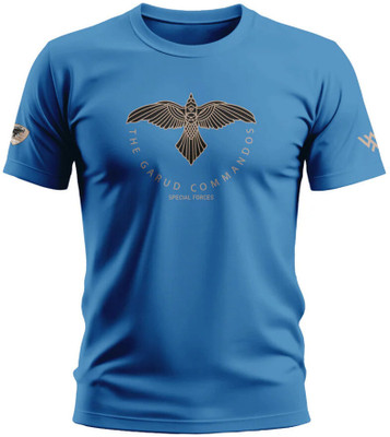 Warriorworld Printed Men Round Neck Blue T-Shirt