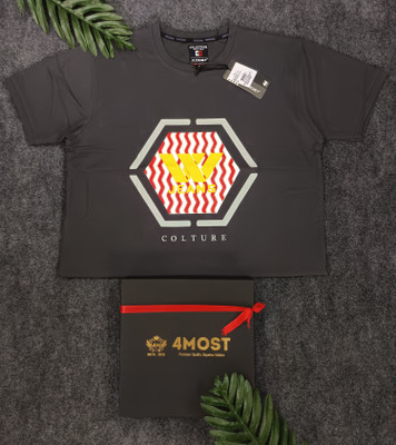 4MOST Printed Men Round Neck Black T-Shirt