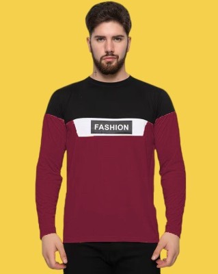 TrendShaper Printed Men Round Neck Maroon T-Shirt