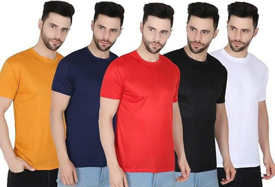 P collection Solid Men Round Neck Yellow, Navy Blue, Red, Black, White T-Shirt