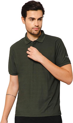 CANJUICE Solid Men Polo Neck Dark Green T-Shirt