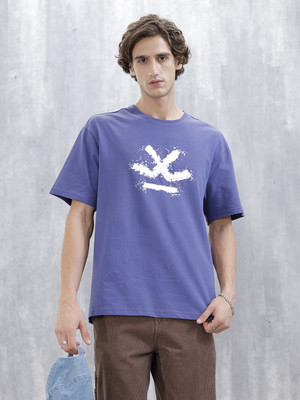 WROGN Printed Men Crew Neck Purple T-Shirt
