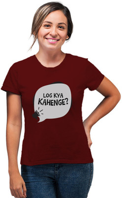 SmarTee Street Printed Women Round Neck Maroon T-Shirt