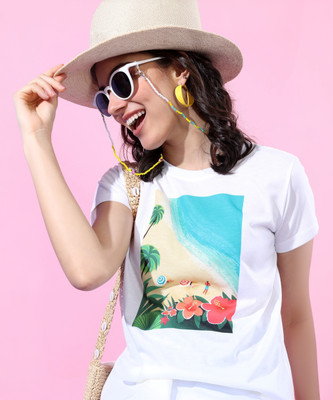 Tokyo Talkies Printed Women Round Neck White T-Shirt