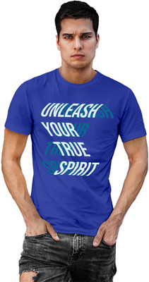 Fighterhero Typography Men Round Neck Blue T-Shirt