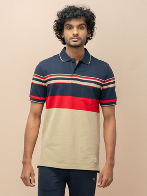 Unibro Colorblock Men Polo Neck Navy Blue, Beige T-Shirt