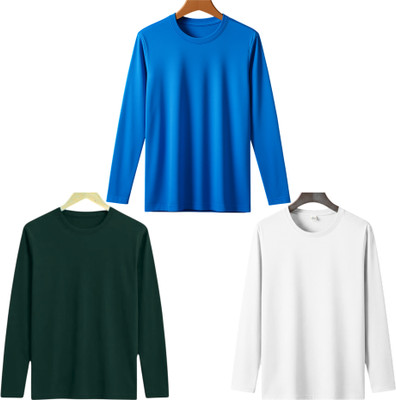 MISTY COLLECTION Solid Men Round Neck Blue, White, Dark Green T-Shirt