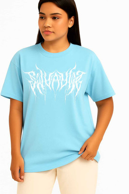 SWEVENFASHION Graphic Print Women Round Neck Light Blue T-Shirt