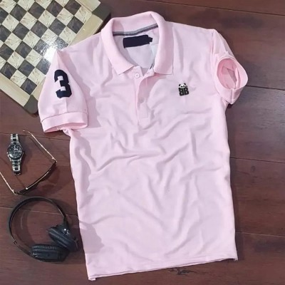 Bliss Bell Solid Men Polo Neck Pink T-Shirt