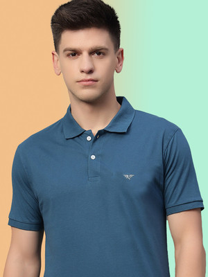 RISS CLOTHING Solid Men Polo Neck Blue T-Shirt