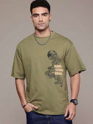 Roadster Printed Men Round Neck Green T-Shirt