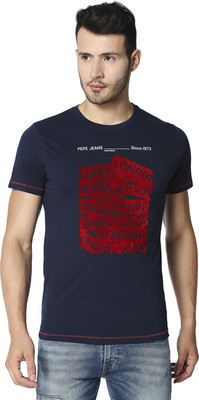 Pepe Jeans Graphic Print Men Crew Neck Blue T-Shirt