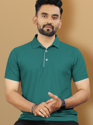 VeBNoR Solid Men Polo Neck Green T-Shirt