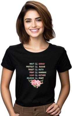 Witty Curlss Printed Women Round Neck Black T-Shirt