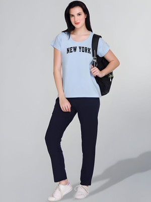 SZN Graphic Print Women Round Neck Light Blue T-Shirt