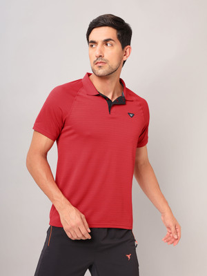 TECHNOSPORT Self Design Men Polo Neck Red T-Shirt