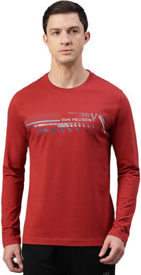 VAN HEUSEN Printed, Typography Men Round Neck Orange T-Shirt