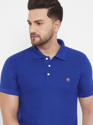The Million Club Printed Men Polo Neck Blue T-Shirt