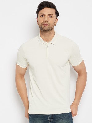98 Degree North Solid Men Polo Neck White T-Shirt