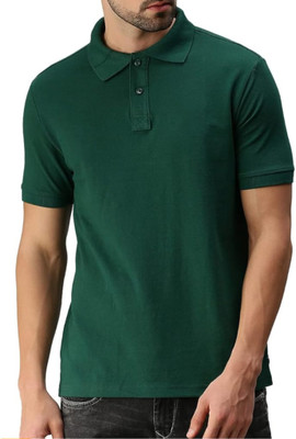 embos Embroidered Men Polo Neck Dark Green T-Shirt