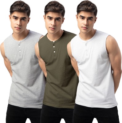 FTX Solid Men Henley Neck Grey, Green, White T-Shirt