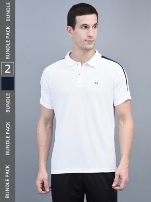 Force NXT Solid Men Polo Neck White, Blue T-Shirt