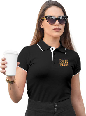 Fighterhero Printed Women Polo Neck Grey T-Shirt