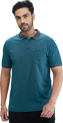 Raymond Solid Men Polo Neck Dark Green T-Shirt