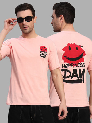 DENNIN Graphic Print Men Round Neck Pink T-Shirt