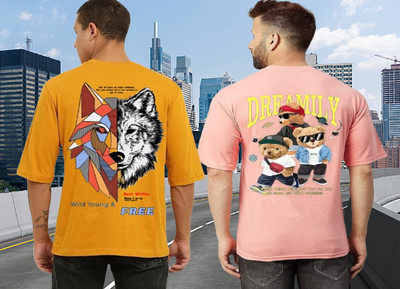 Parona Printed Men Round Neck Yellow, Pink T-Shirt