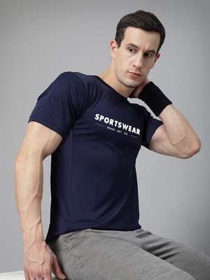 HRX by Hrithik Roshan Printed Men Round Neck Navy Blue T-Shirt