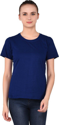 Trendfull Solid Women Round Neck Blue T-Shirt