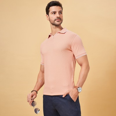 Byford by Pantaloons Solid Men Polo Neck Pink T-Shirt