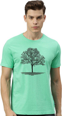 Tee town Graphic Print Men Round Neck Light Green T-Shirt