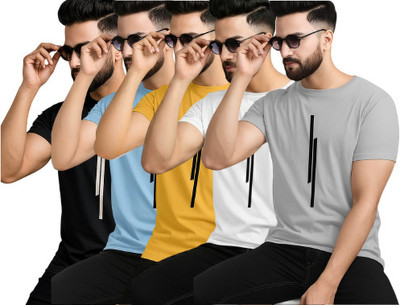 P collection Printed Men Round Neck Black, Light Blue, Yellow, White, Grey T-Shirt