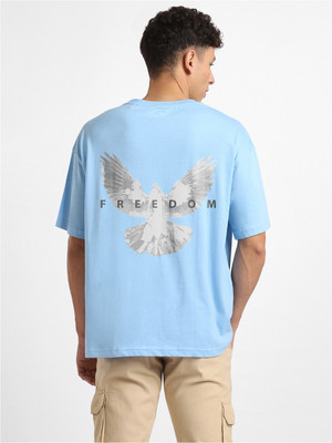 NOBERO Graphic Print Men Crew Neck Light Blue T-Shirt