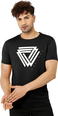 JUST ROAR Printed Men Round Neck Black T-Shirt