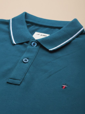 Louis Philippe Jeans Solid Men Polo Neck Light Blue T-Shirt