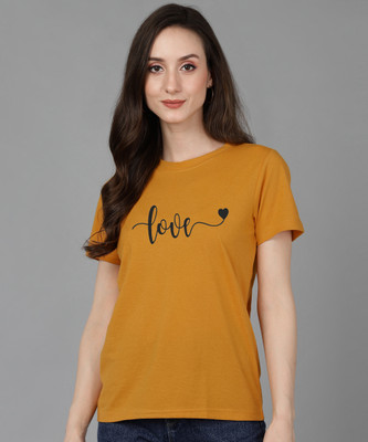 Adyavastram Graphic Print Women Round Neck Yellow T-Shirt