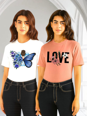 Moldify Printed Women Round Neck Multicolor T-Shirt