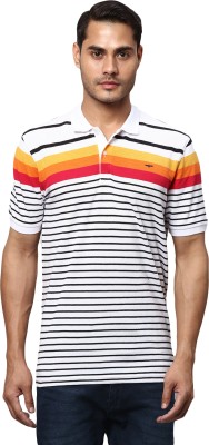 PARK AVENUE Striped Men Polo Neck White T-Shirt