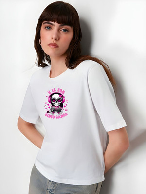 Dressberry Printed Women Round Neck White T-Shirt