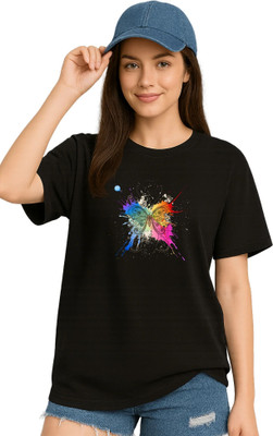 LuxeApe Printed Women Round Neck Black T-Shirt