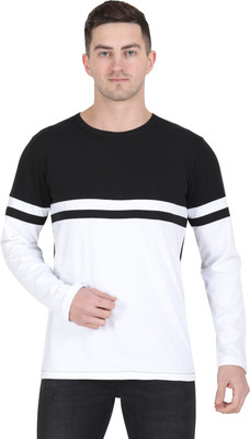 Styvibe Solid Men Round Neck White, Black T-Shirt