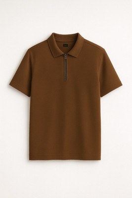 Rollingood Solid Men Cowl Neck Brown T-Shirt