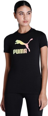 PUMA Graphic Print Women Crew Neck Black T-Shirt