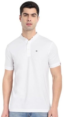 one sky Solid Men Polo Neck White T-Shirt