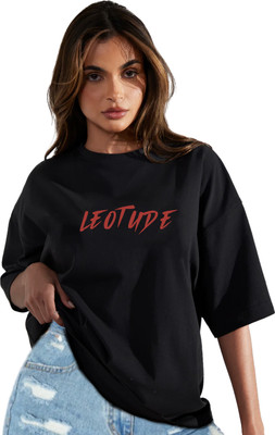 Leotude Printed, Typography Women Round Neck Black T-Shirt