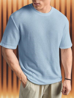 PersonaliTee Self Design Men Round Neck Light Blue T-Shirt
