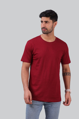 I&D Solid Men Round Neck Maroon T-Shirt